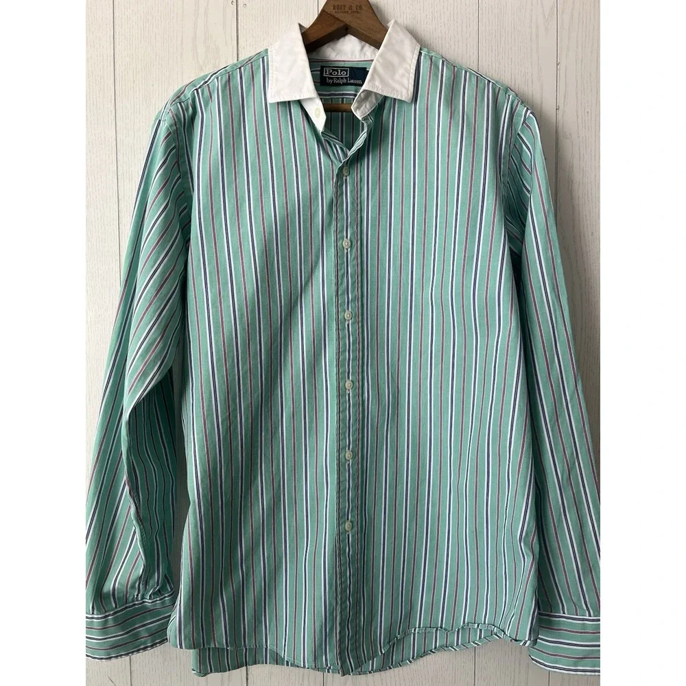 Lot Of 2 LARGE Polo Ralph Lauren Men's Cotton Oxford Button Down Shirts Aqua